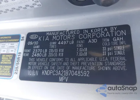 2011 Kia Sportage Ex z USA, uszkodzony, nr VIN KNDPC3A21B7048592